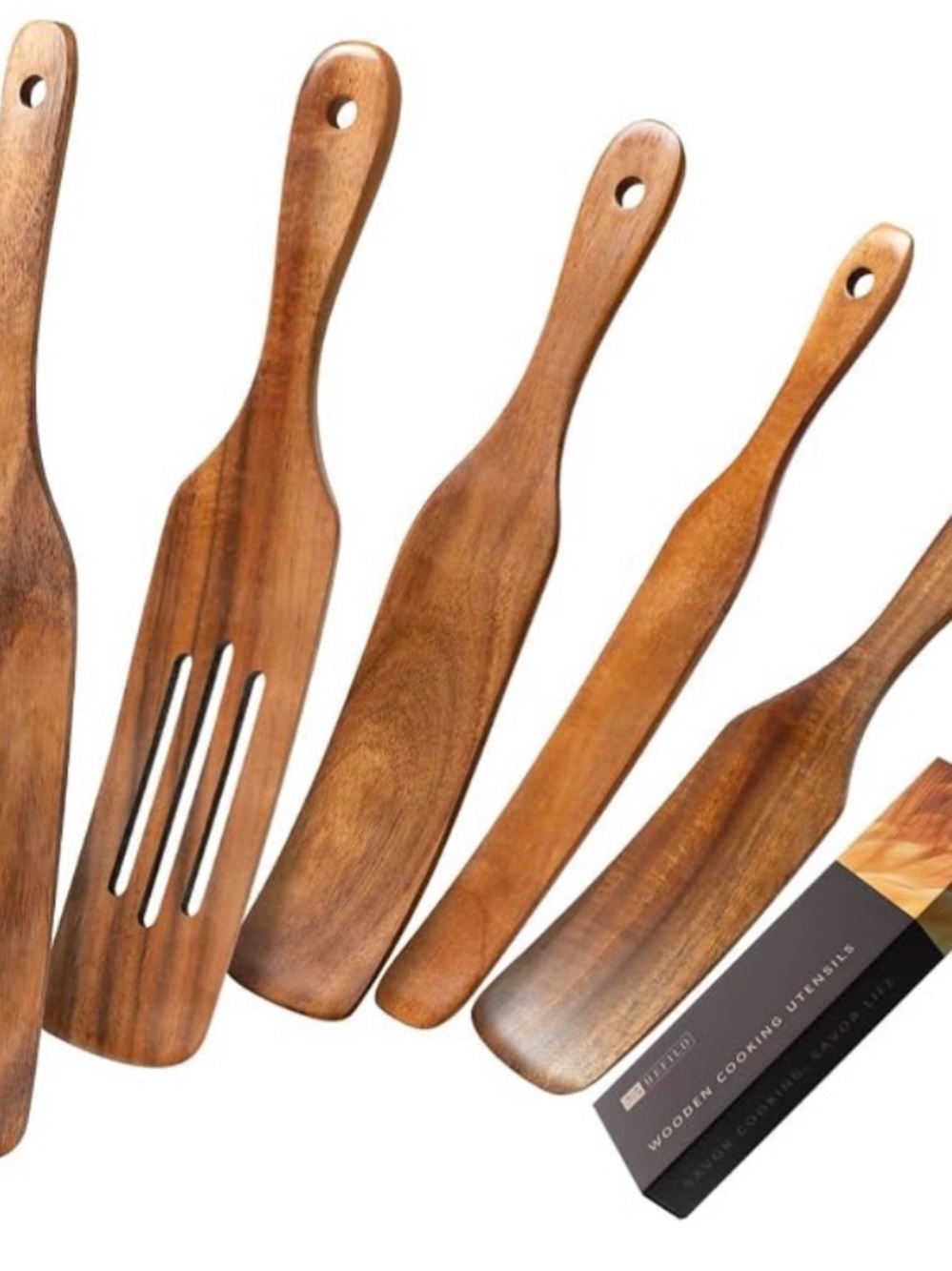 Teak Wooden Cooking 5 piece spatula Set - Brown